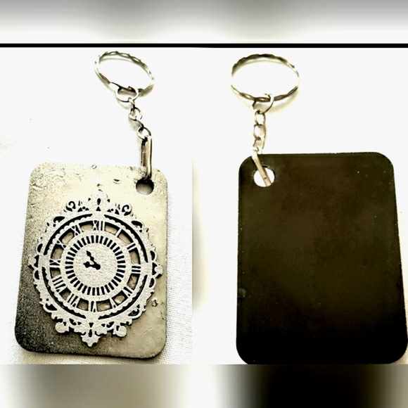 NEW Handmade Keychain Bag Tag! Steampunk Victorian Clock. Black & Aged Silver. - Picture 7 of 7
